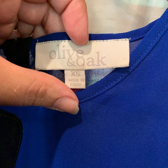 Vintage Olive & Oak Button up Royal Blue long sleeve Top Preppy Sexy Career S-XS - Picture 4 of 5